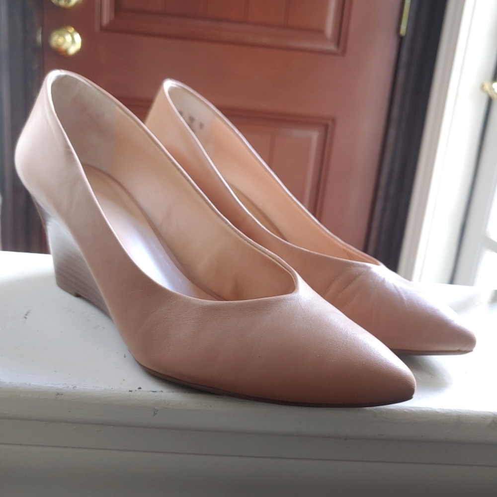 Franco Sarto Nude Wedge Leather Pump Heel